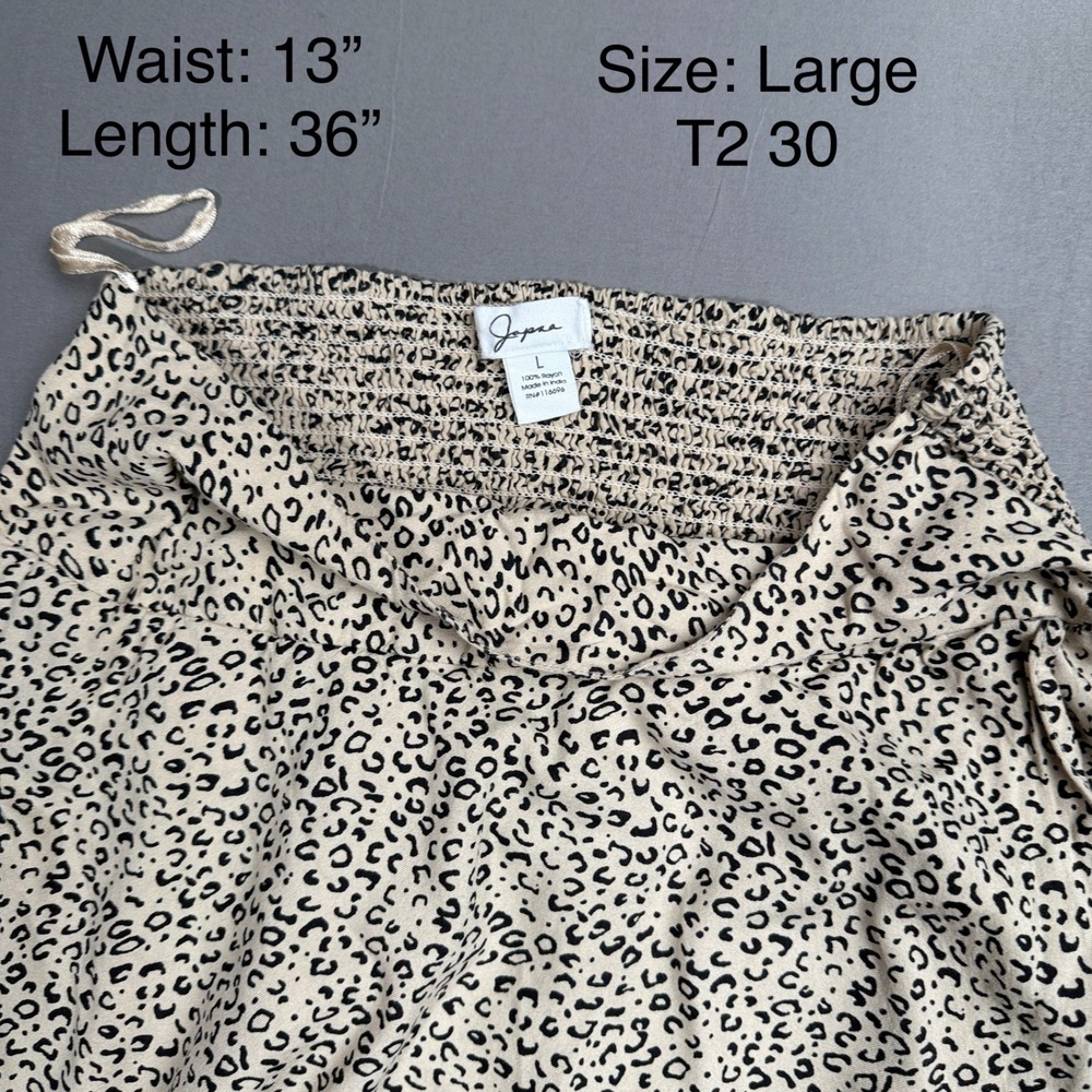 Japana Maxi Skirt Womens Large Beige‎ Black Animal Print Smocked High Low - Picture 2 of 3